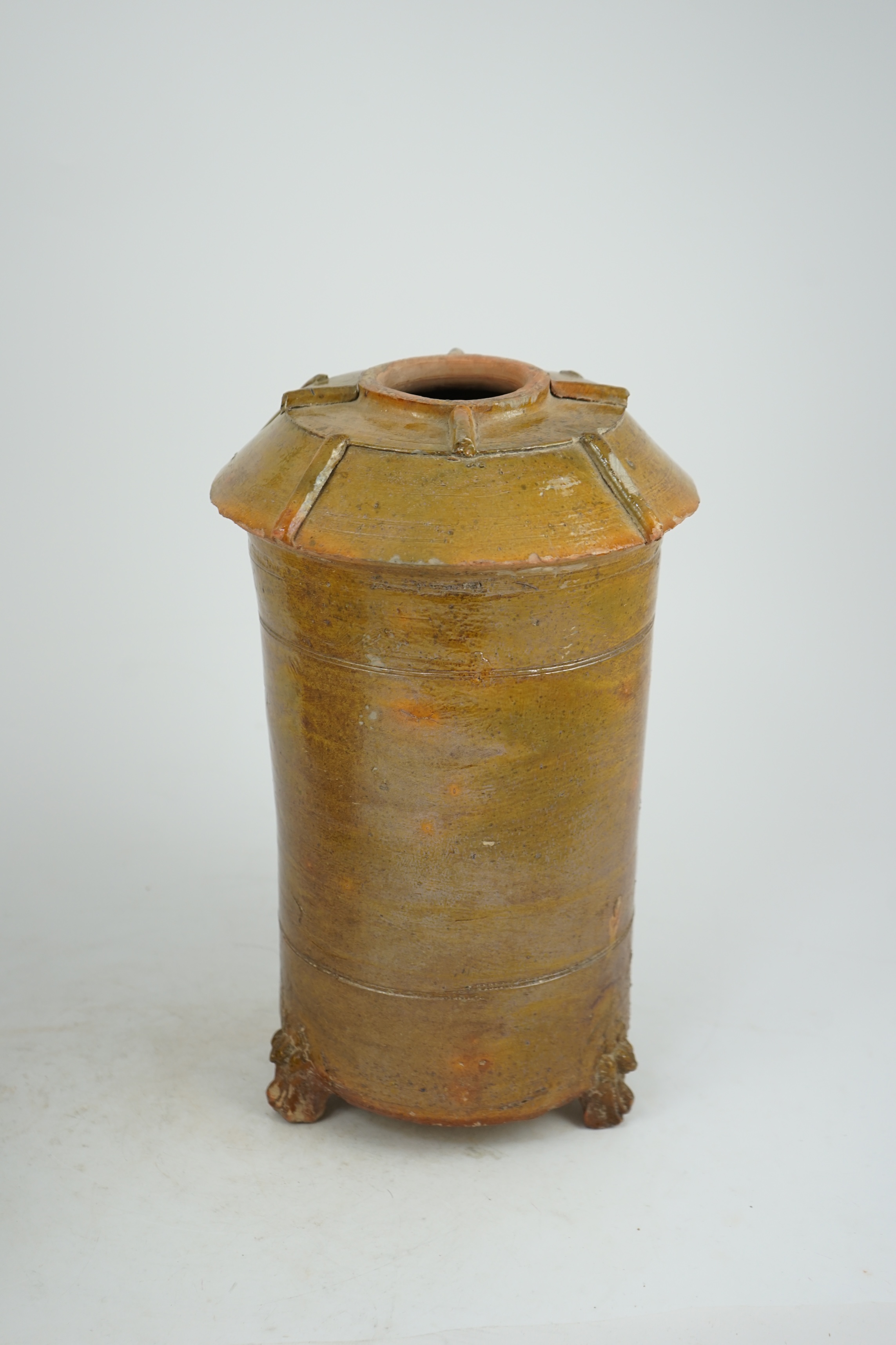 A fine large Chinese glazed granary jar, latter part of the Western Han Dynasty (206 BC-AD 8), the short-lived Xin Dynasty (AD 9-25) or the early Eastern Han Dynasty (AD 25-220)